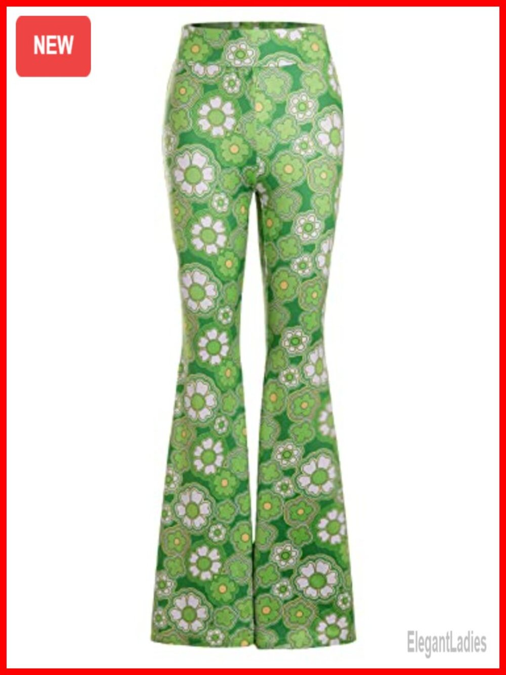 High Waist Floral Print Bell Bottom Flare Leg Long Pants